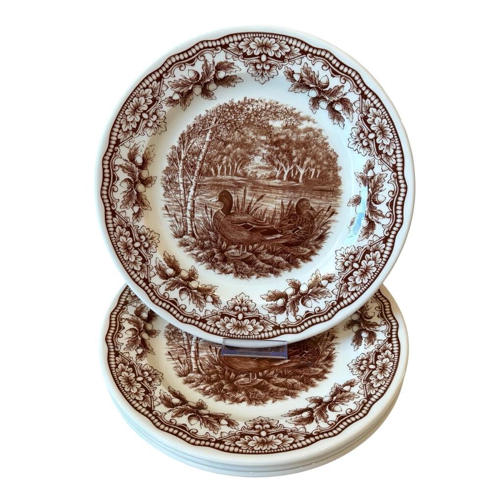 Royal Stafford Homeland DUCK Porcelain Salad Plates 8.5" Set of 4 Brown England